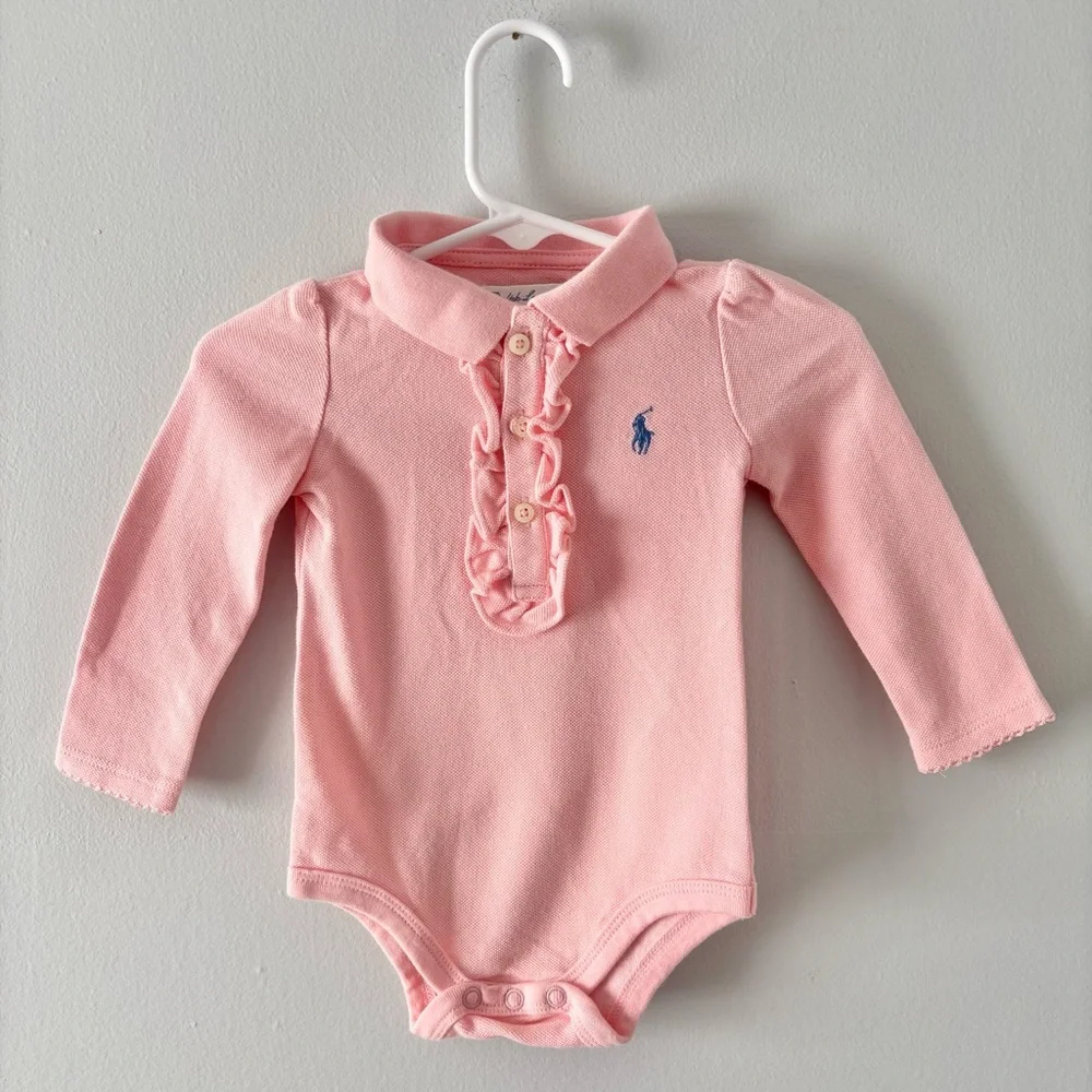 Ralph Lauren NWOT Baby Girl Onesie Ruffled One-Piece Snap Closure Henley Soft